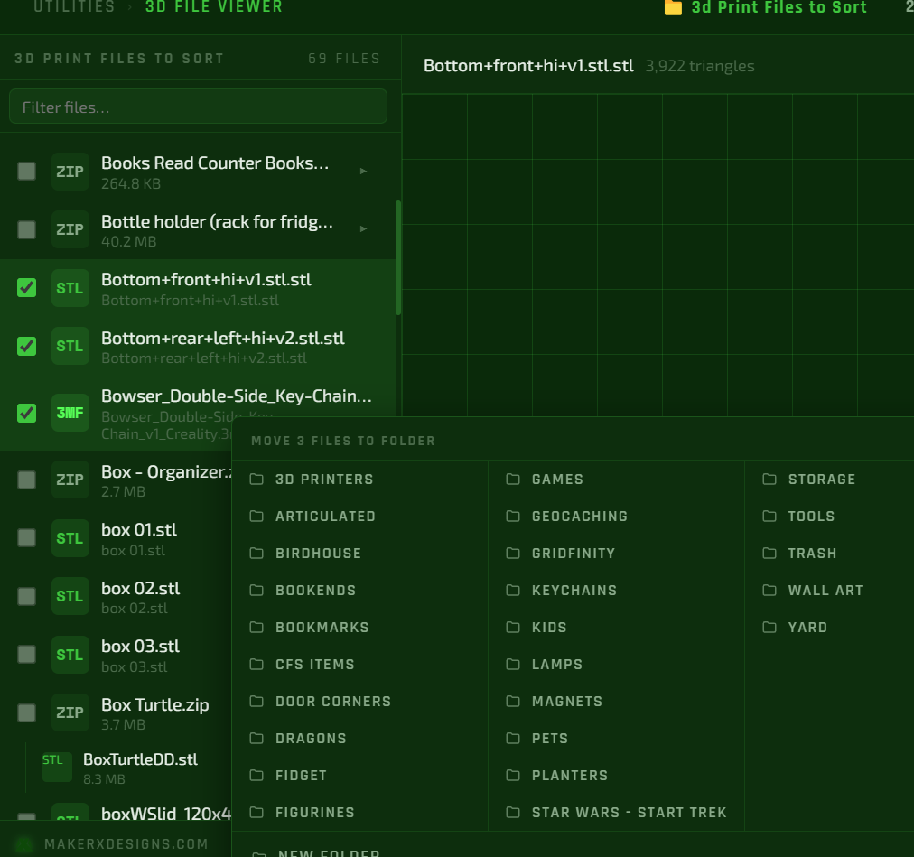 Multiple files checked with bulk move folder picker open