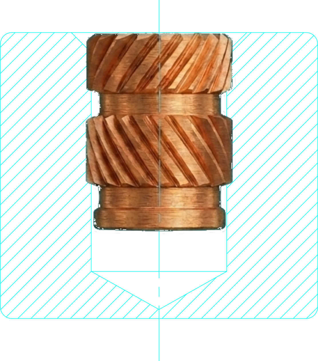 Heat-set insert cross-section diagram