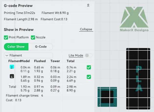 1000g side label slicer time and material estimates