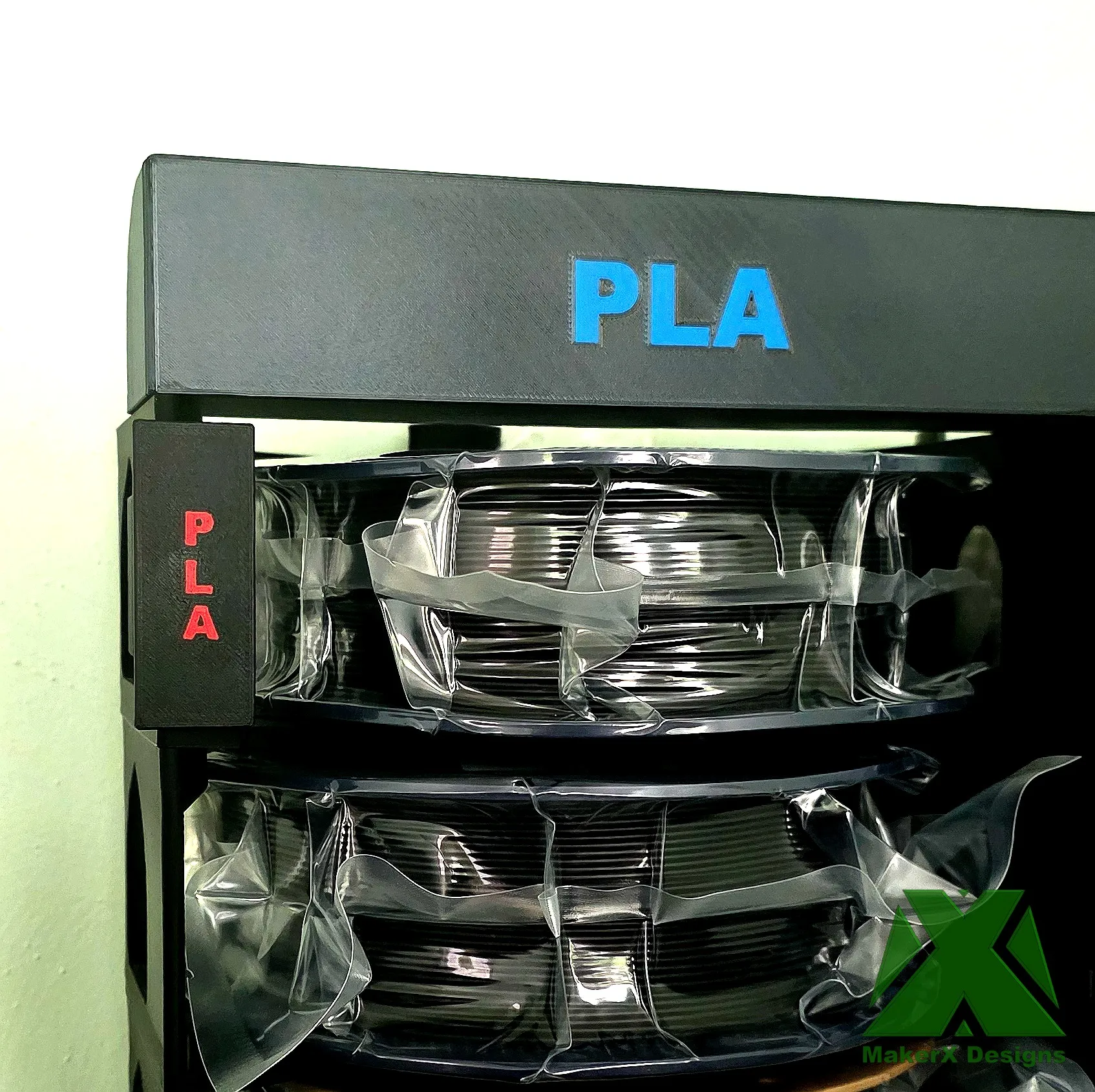 Filament Storage Side Labels installed on shelf