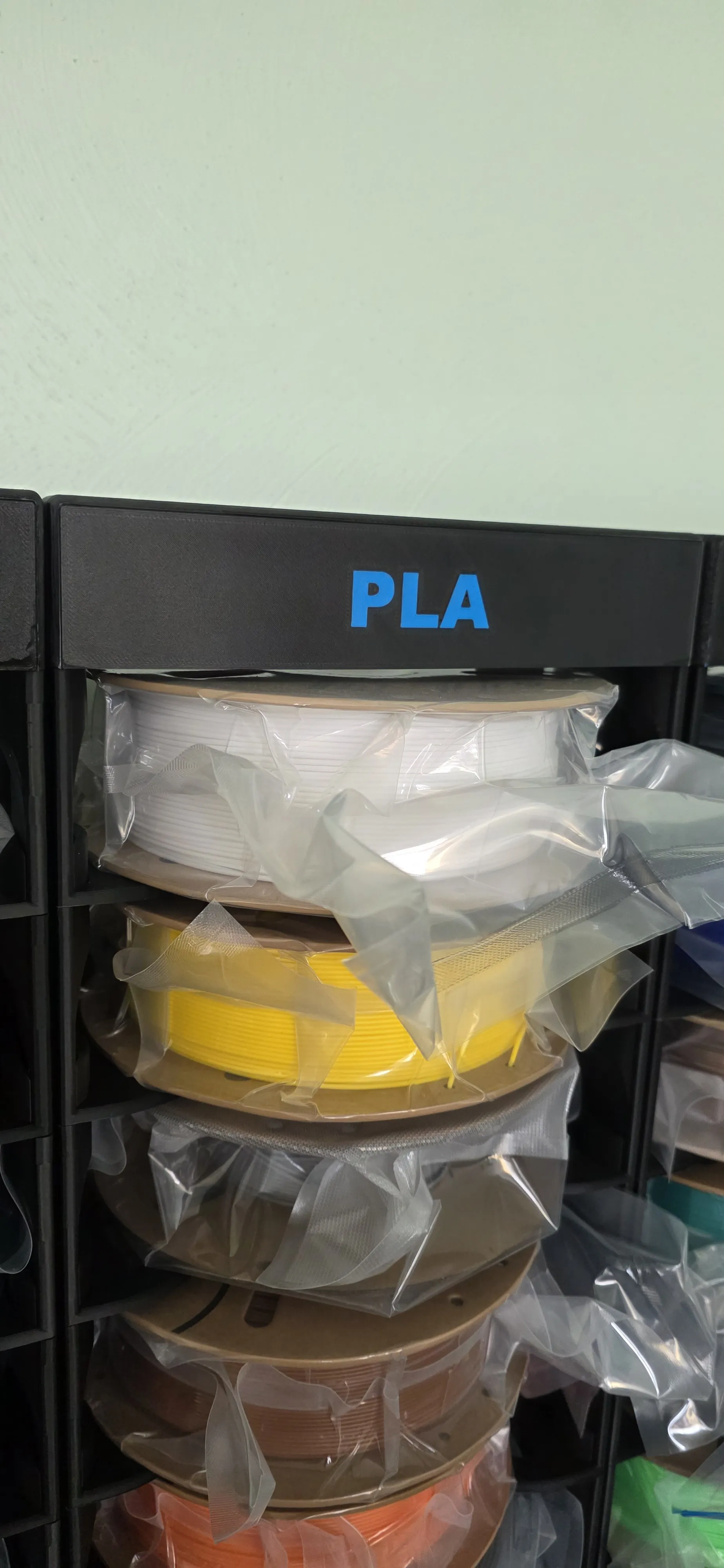 Filament Storage Side Labels on shelf
