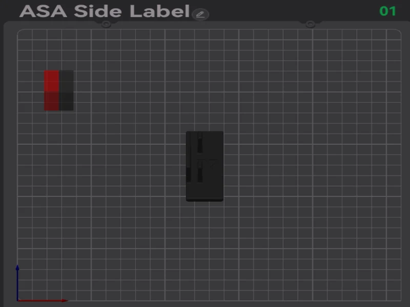 The ASA plate in the slicer, with the label and its purge tower laid out