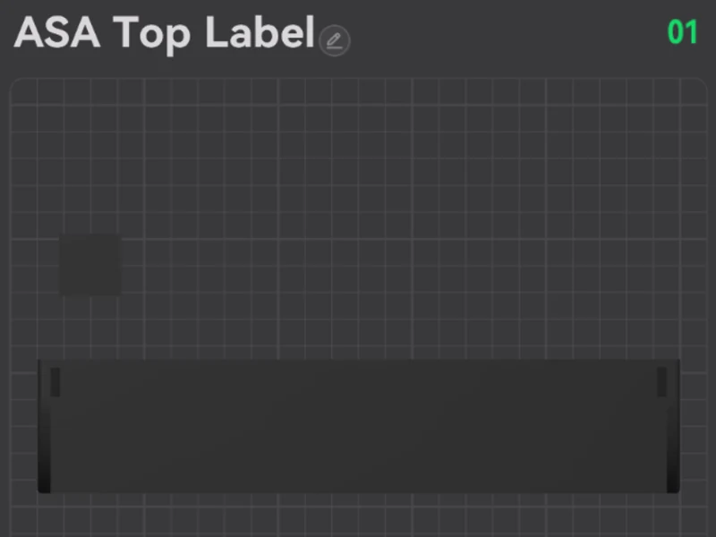 The ASA plate in the slicer, with the label bar laid out flat on the bed