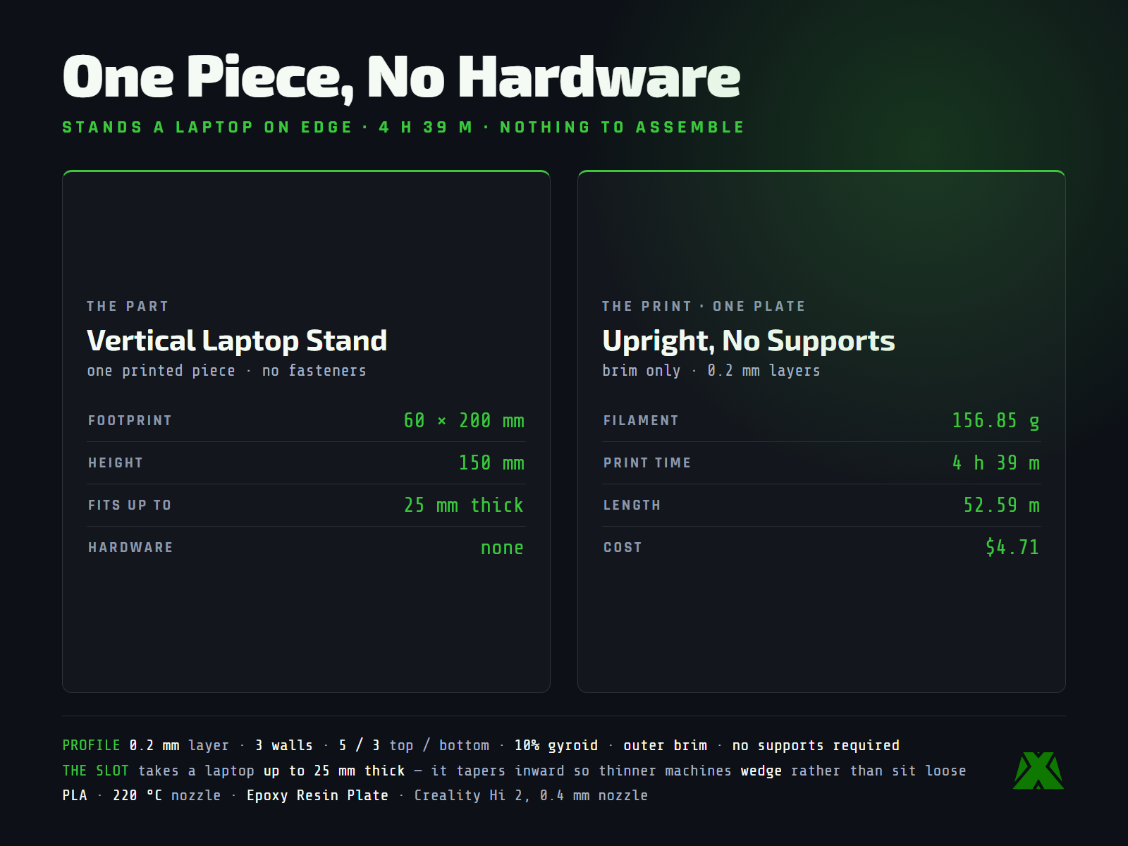 Slice data: one plate, 4 hours 39 minutes and 156.85 grams, 0.2 mm layers, no supports
